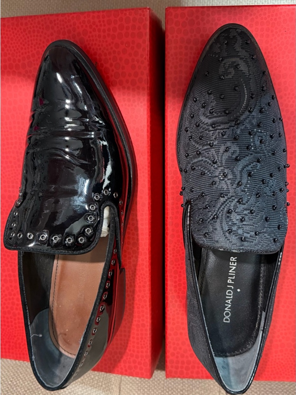 Donald J. Pliner Black Patent & Embellished Loafers